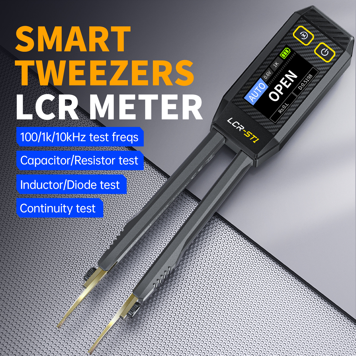 FNIRSI LCR-ST1 Intelligent Digital Bridge Tweezers Resistance Sense Capacitance Components Test LCR Meter