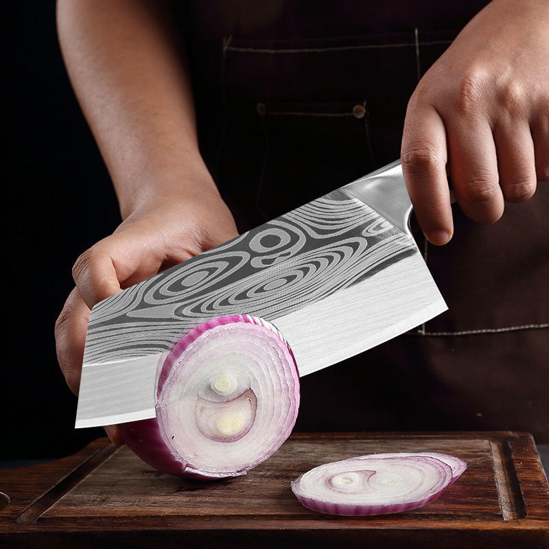 Cross-Border Damascus Pattern Chef's Knife Multi-Purpose Kitchen Knife Household Stainless Steel Meat Slicing Knife Women's Slicing Knife