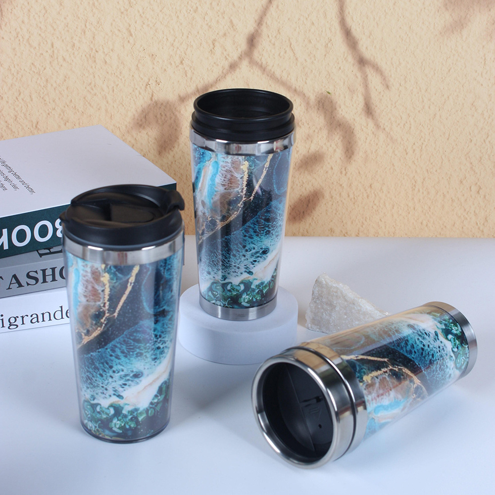 Cross-border steel plastic car Cup 450ML double-layer stainless steel cup factory direct supply logo printing wholesale