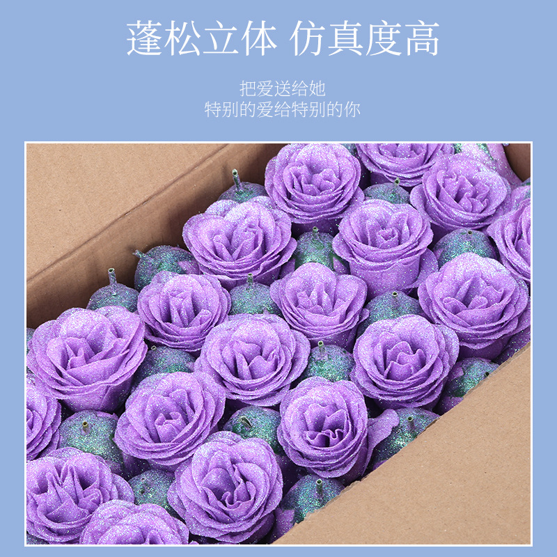 Bulk crystal rose foreign trade overseas wholesale simulation rose blue enchantress gold powder crystal rose head