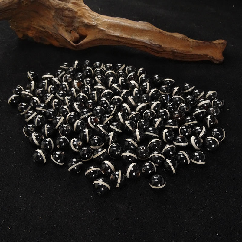 Black and White Xizang Natural Agate Single-Line Dzilu Dzi Bead Bracelet Necklace Loose Spacer Beads 8*8mm Collectible Grade