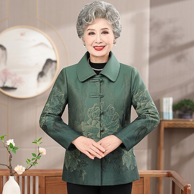 Mom's Spring and Autumn New Coat Middle-aged and Elderly Women's Loose Old Lady's Autumn Western Style Grandma Flower Clothes