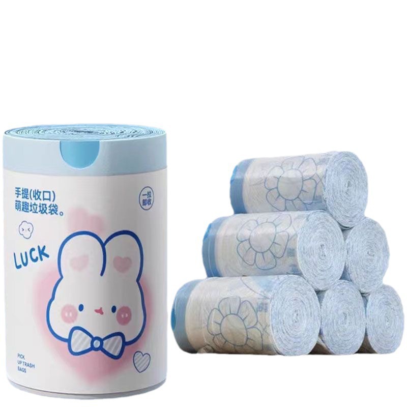 Garbage Bag Drawstring-style Blue Heart Rabbit Super Cute Rabbit Cartoon Household Kitchen Portable Thickened Big Garbage Bag