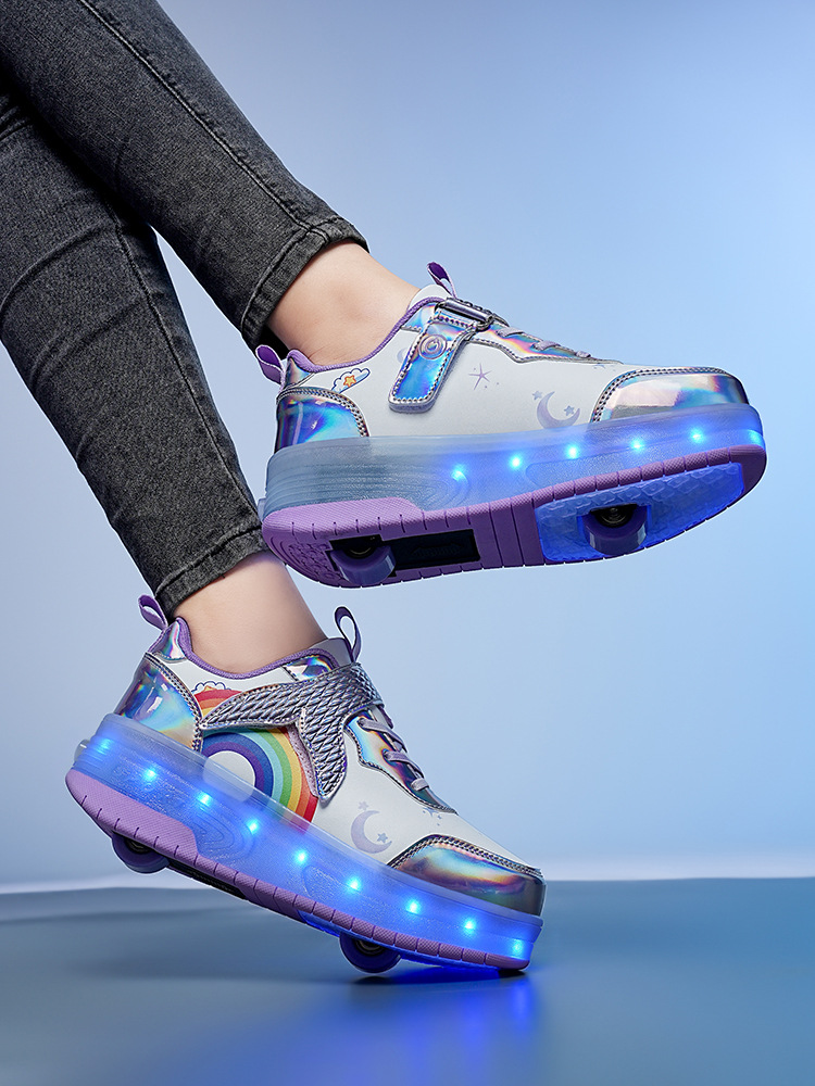 Children's rechargeable heloo shoes automatic with light single and double wheel skates LED luminous shoes factory direct sales of a generation of hair