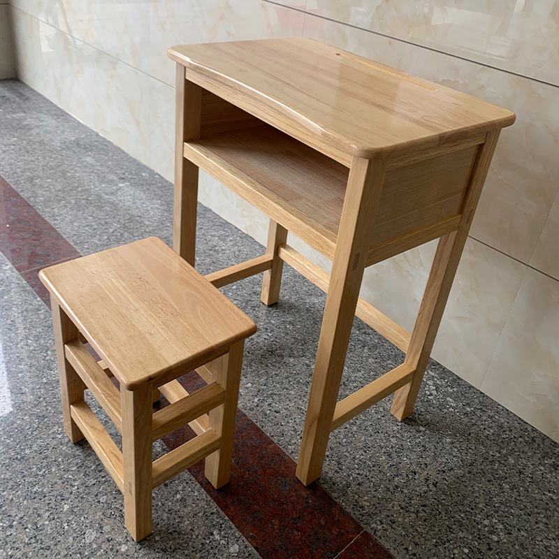 School Desk Stool Pen Slot Oak Panel Solid Wood Desk Stool Solid Wood Primary and Secondary School Students Desk Factory Direct Sales Wholesale