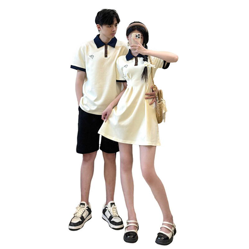 2024 Summer New Products One Dress One Dress New Couple Dress Polo Collar Contrast Color dress Short Sleeve
