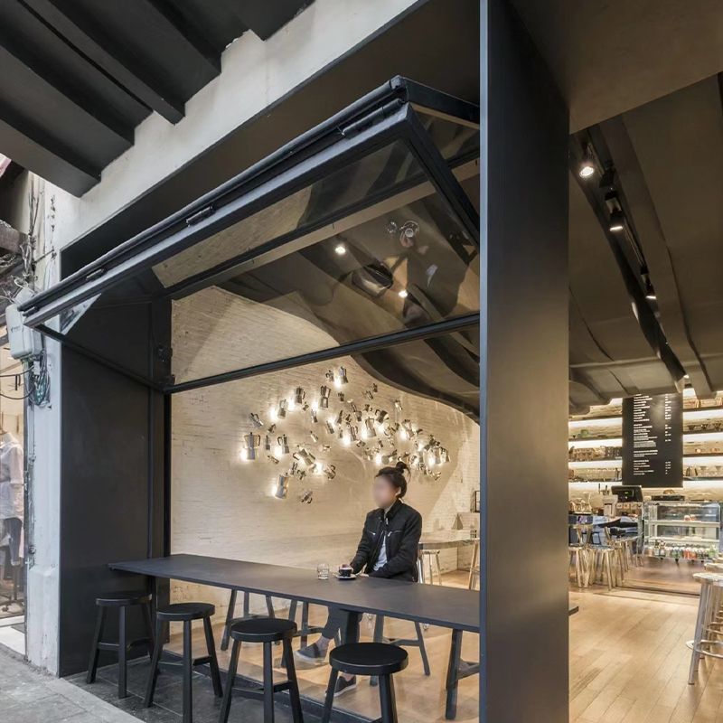 Upper and lower folding window lifting window milk tea coffee shop kitchen bar aluminum alloy net red folding