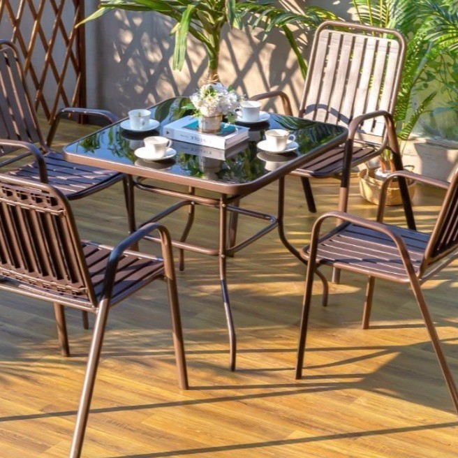 Outdoor Table and Chair Combination Outdoor Leisure Balcony Plastic-wood Waterproof Sunscreen Villa Garden Courtyard Outdoor Iron Leisure