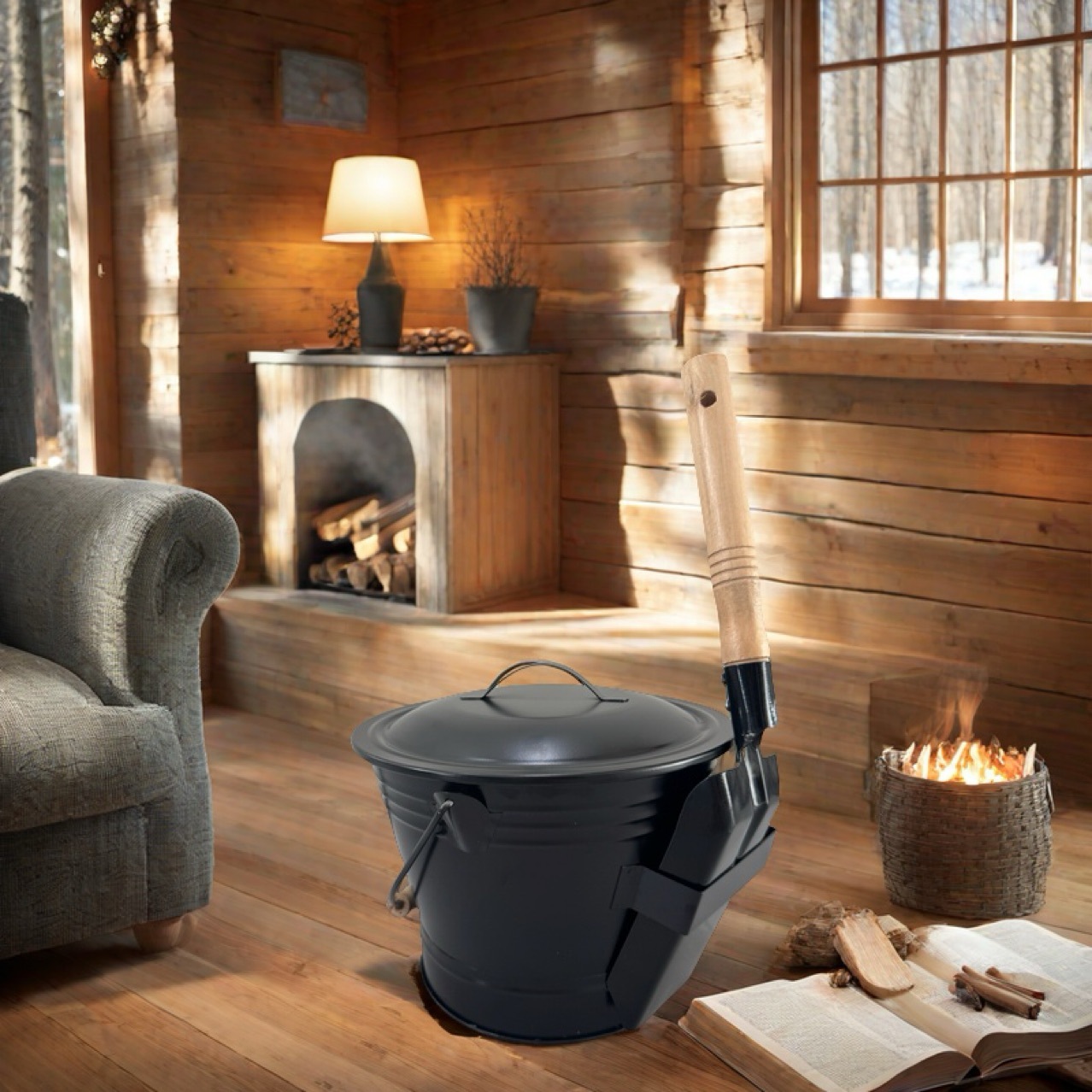 Кросс-браузерная лопата для камина с ведром для золы, набор из двух частей