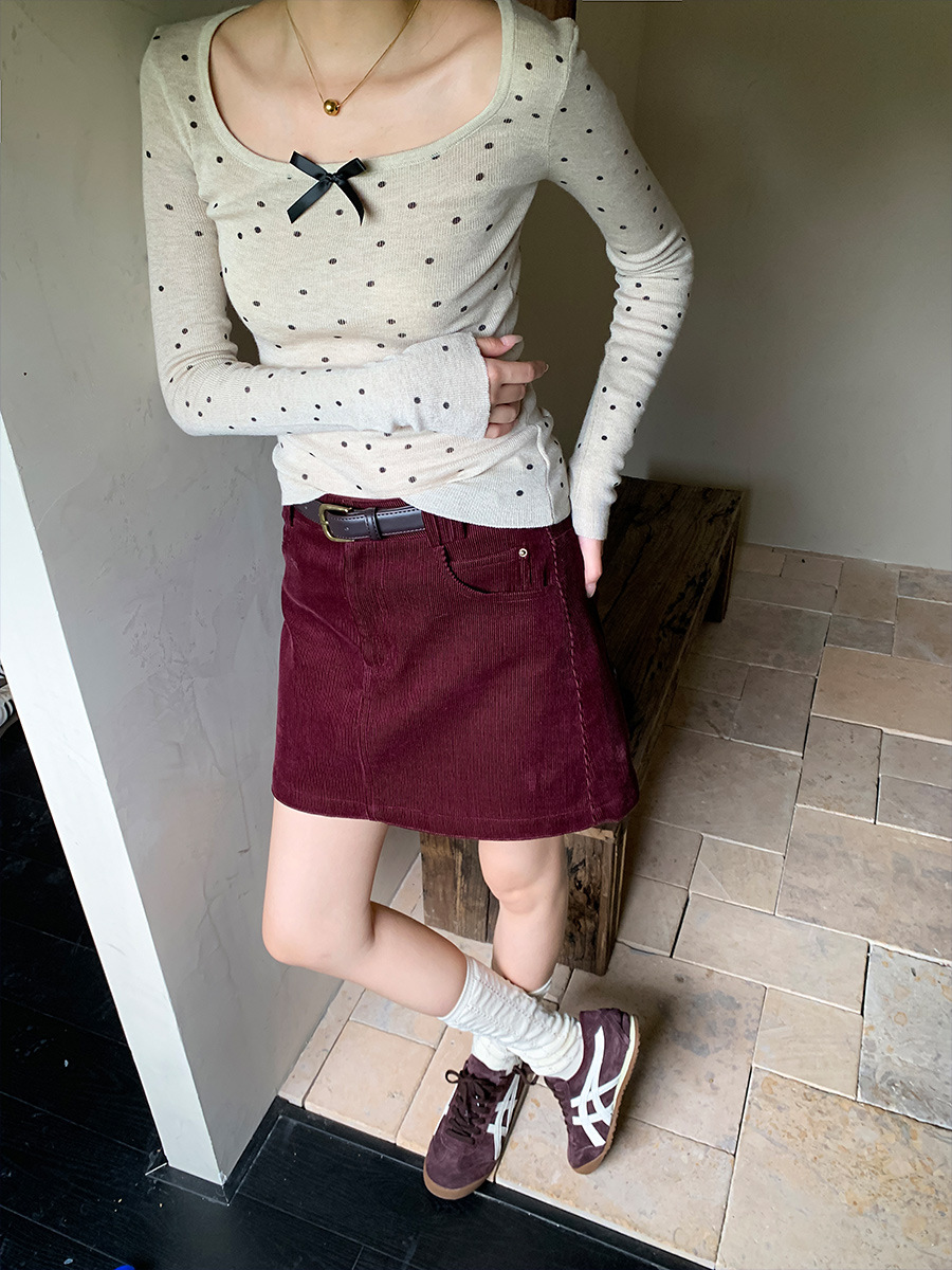 Yier Shirt Corduroy Ins Style Korean Three-point Skirt Waist A- line Short Skirt All-match Waist Slimming Elegant Skirt for Women