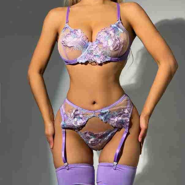 European and American Foreign Trade popular steel ring embroidery mesh Garter multi-color sexy body shaping split suit XYH0348