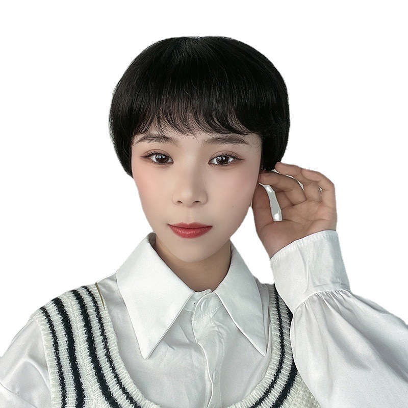 Wig women's short hair full head cover chemical fiber head cover short straight hair fluffy natural middle-aged mother hair cover manufacturers wholesale