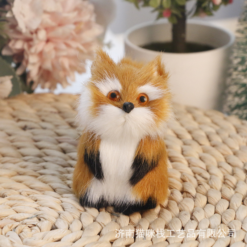 Simulation small Fox animal model static ornaments wool-like Crafts gift shop small gift birthday gift Fox