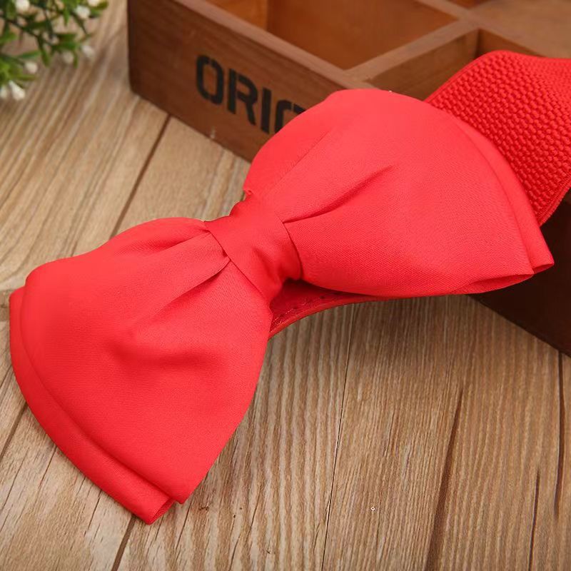Korean-style Chiffon Bow Elastic Elastic Belt Women's All-match Decorative Wide Waist Seal Skirt Belt Dress Accessories