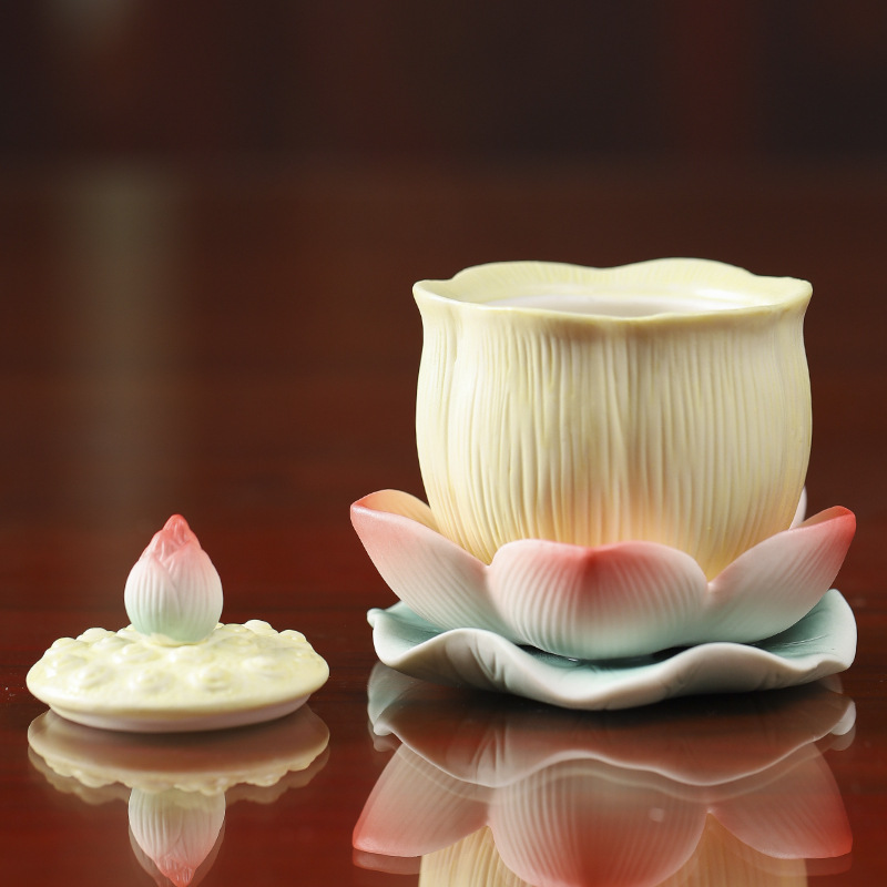 Water Cup Home Sacred Guanyin Sacred Water Cup Ceramic Lotus Fruit Cup Sacred Water Dehua Ceramic Buddha Tools Wholesale