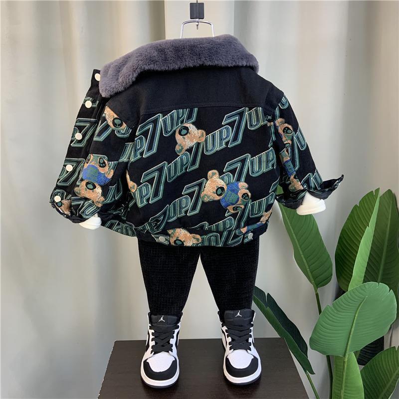 Boys' Korean-style Velvet Jacket Bear Gray Cloth Jacket Top Small and Medium-sized Children's Jacket Orange Baby Children's Wear Children
