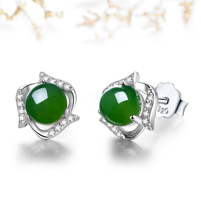 Натуральные серьги из малайского нефрита, зеленый халцедон, корейский стиль, модные, элегантные, простые серьги с яшмой, инкрустированные нефритом Хэтиан