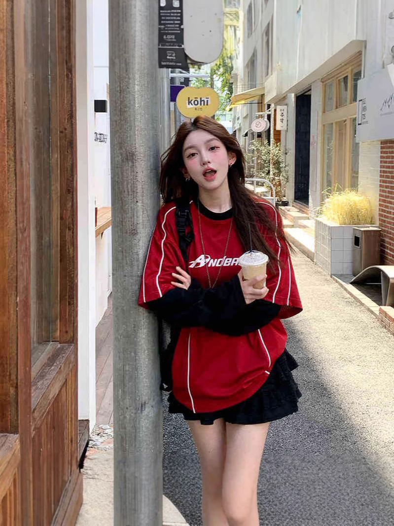 Футболка с длинным рукавом, легкая, дышащая, контрастные цвета, для женщин, летний стиль