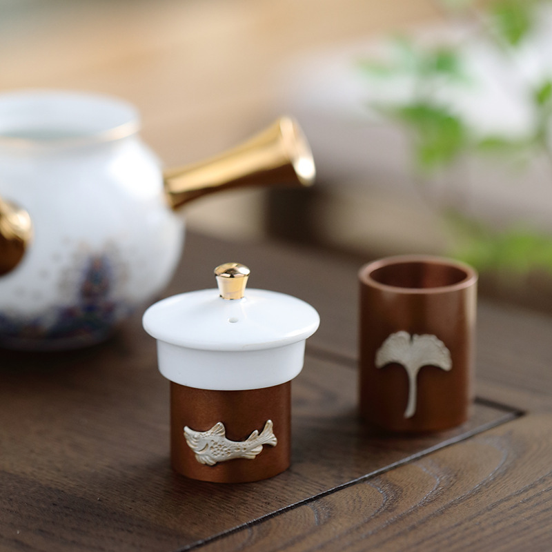 Love Appreciation Handmade Copper Inlaid Silver Lid Pot Cover Holder Purple Sand Pot Tea Bowl Cover Rack Tea Art Tea Ceremony Tea Set Accessories Tea Set