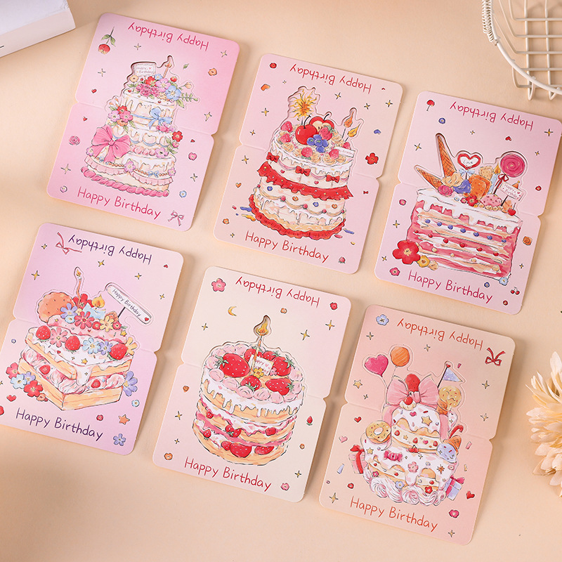 Happy Birthday Stereo Birthday Cake Creative Greeting Card Flower Shop Birthday Blessing Simple Message Small Card Teacher's Day