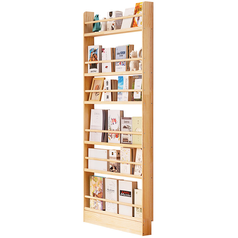 Simple Solid Wood Bookshelf Household Bookcase Floor-Standing Children's Picture Book Rack Wall Storage Rack Living Room Door Storage Bookshelf
