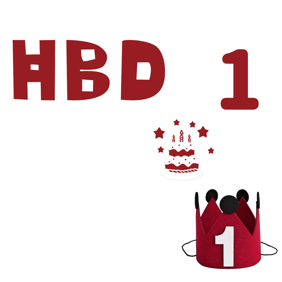 Ins Style Little Red Book Boys and Girls Kidsren's Digital Birthday Hat Baby One-Year-Old Crown Tiara Birthday Party Decoration