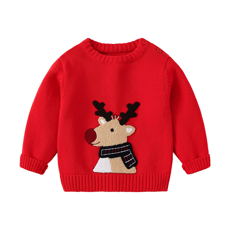 2025 Autumn Children's Christmas Sweater Cartoon Reindeer Sweater for Boys and Girls Fashionable Warm Winter Thick Sweater
