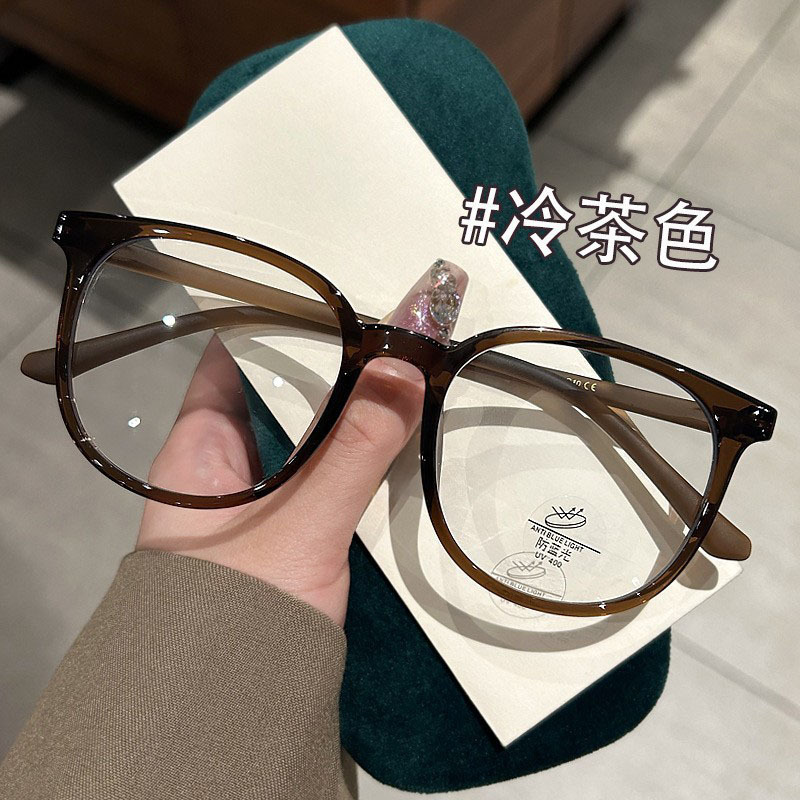 New Xiaohongshu Influencer Style Unisex Student Prescription Glasses, Plain Large Frame Chestnut Brown Non-Prescription Glasses