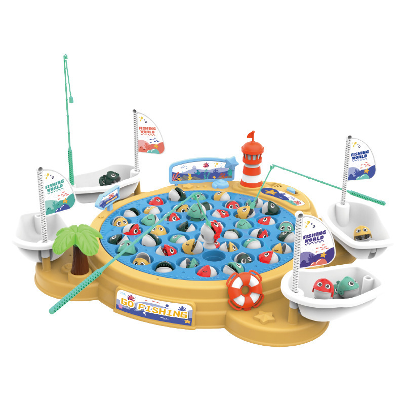 Electric Rotating Magnetic Fishing Toy Children Early Education Parent-Kids Interactive Light Music Rotating Big Fishing Plate Gift