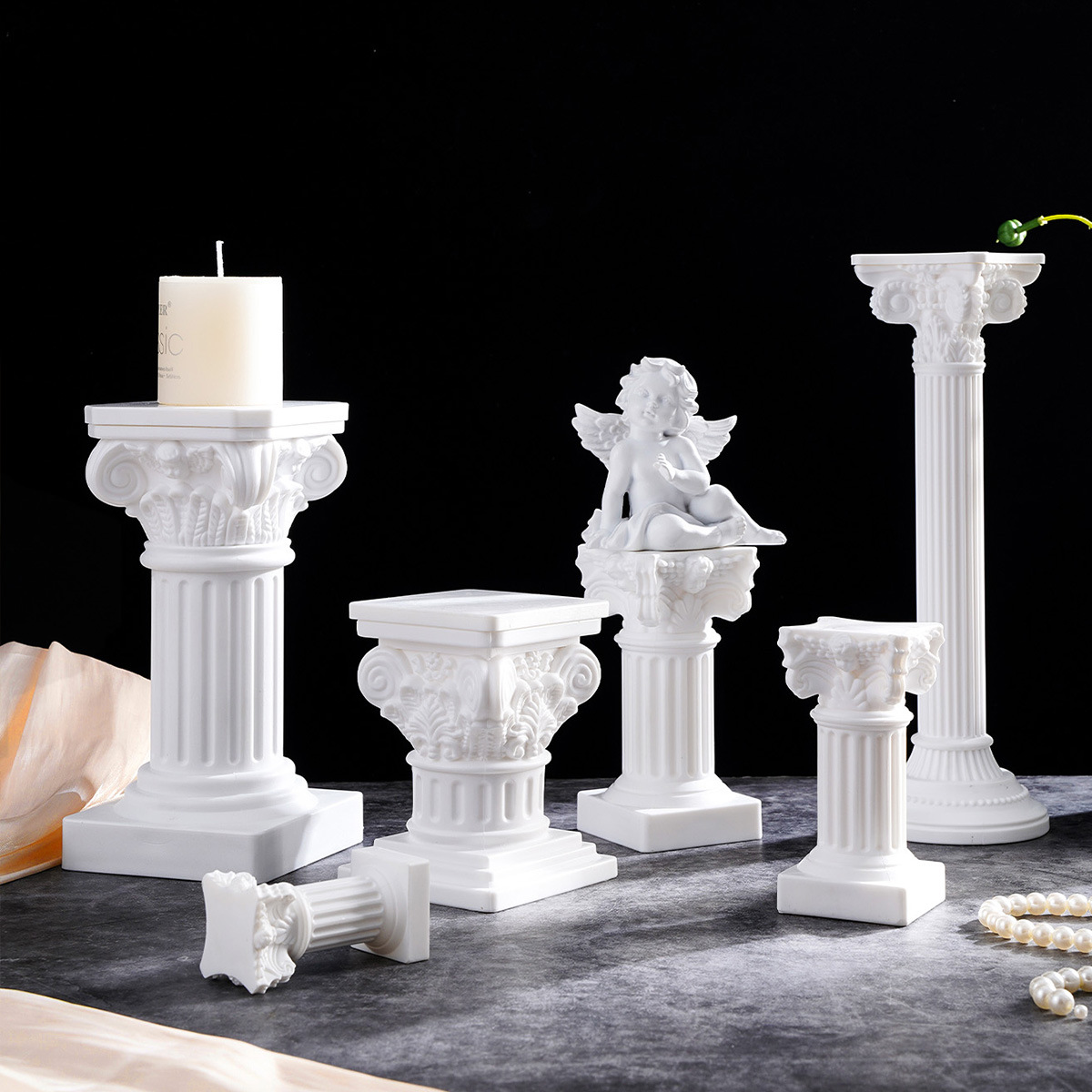 White Nordic Roman Column Candlestick Photo Props Background Home Living Room Desktop Decorations