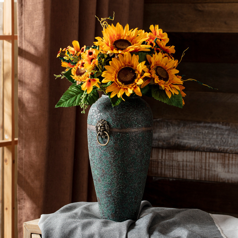 Jingdezhen New Chinese Style Retro Old Done Zen Style Entrance Living Room Home Decoration Insert Dried Flower Water Raising Ceramic Vase