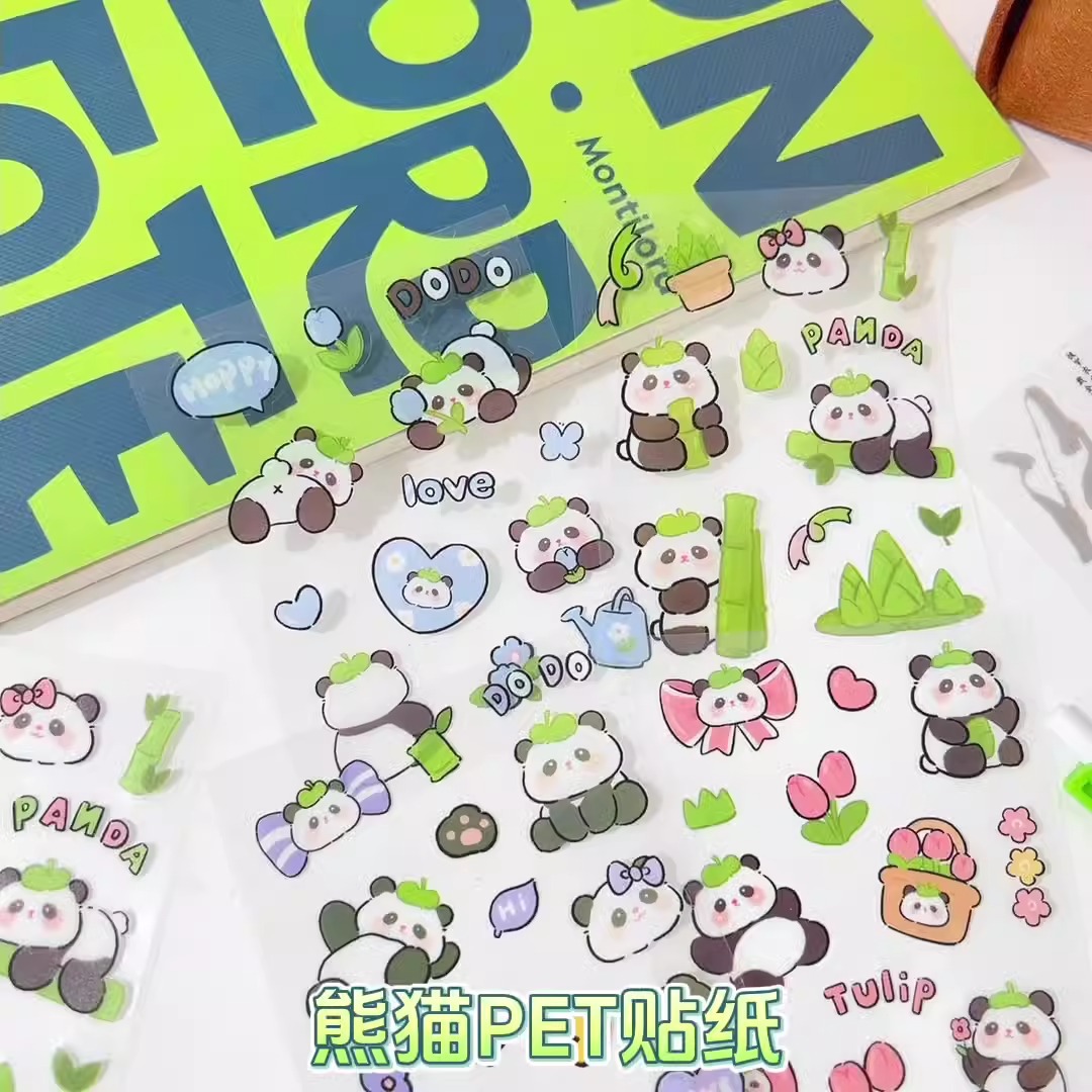 Cute panda sticker puffer fish hand account material collage girl goo card account cartoon PET cup mobile phone small pattern