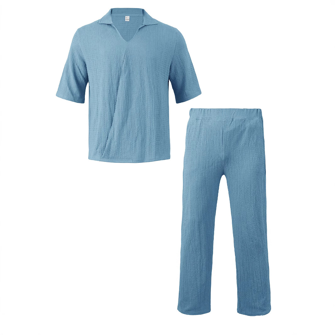 Cross-Border Men's Clothing Men's Casual Suit Summer New Solid Color Linen Breathable European and American Fashion Two-Piece Set Amazon