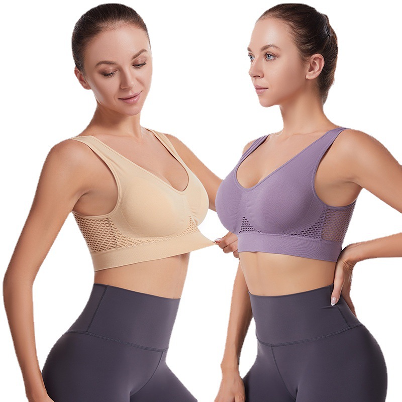 Sport Bra Yoga Sports Bra Cut Out Mesh Breathable Hole Large Size No Steel Ring Sports Bra Vest for Women
