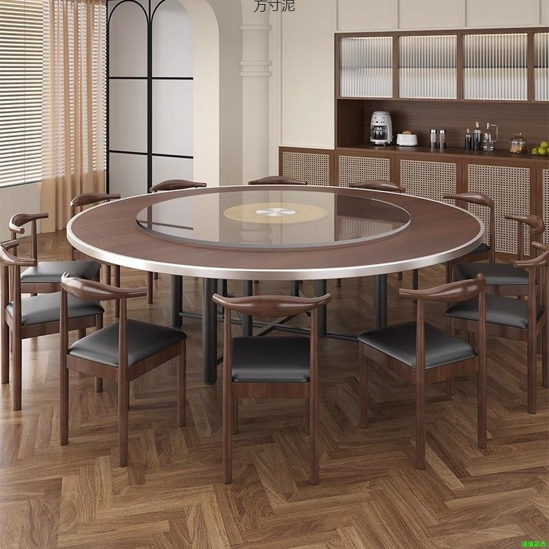 New Chinese Style Solid Wood Dining Table and Chairs, New Round Table, Household Small Apartment Dining Table, Retro Rotating Plate Round Table Panel