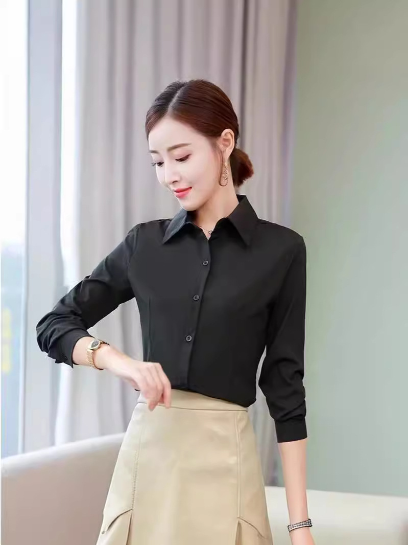 White Shirt Women's Korean-style Slim-fit Long-sleeved Multicolor Base Shirt Business Wear plus size Work Clothes Dress Student