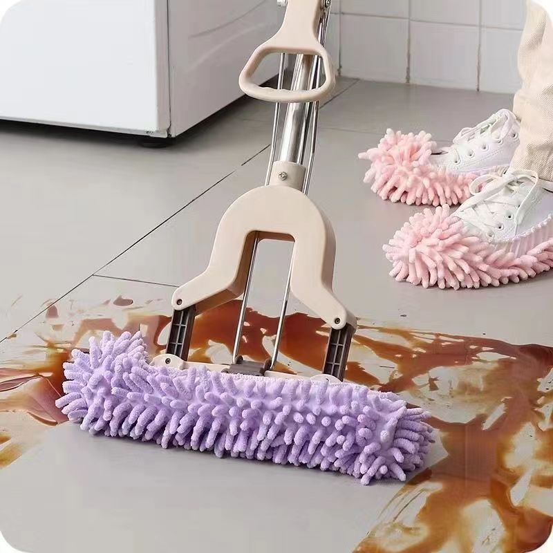 Factory wholesale floor cleaning removable and washable mop shoes chenille lazy mop shoes cover mop cover