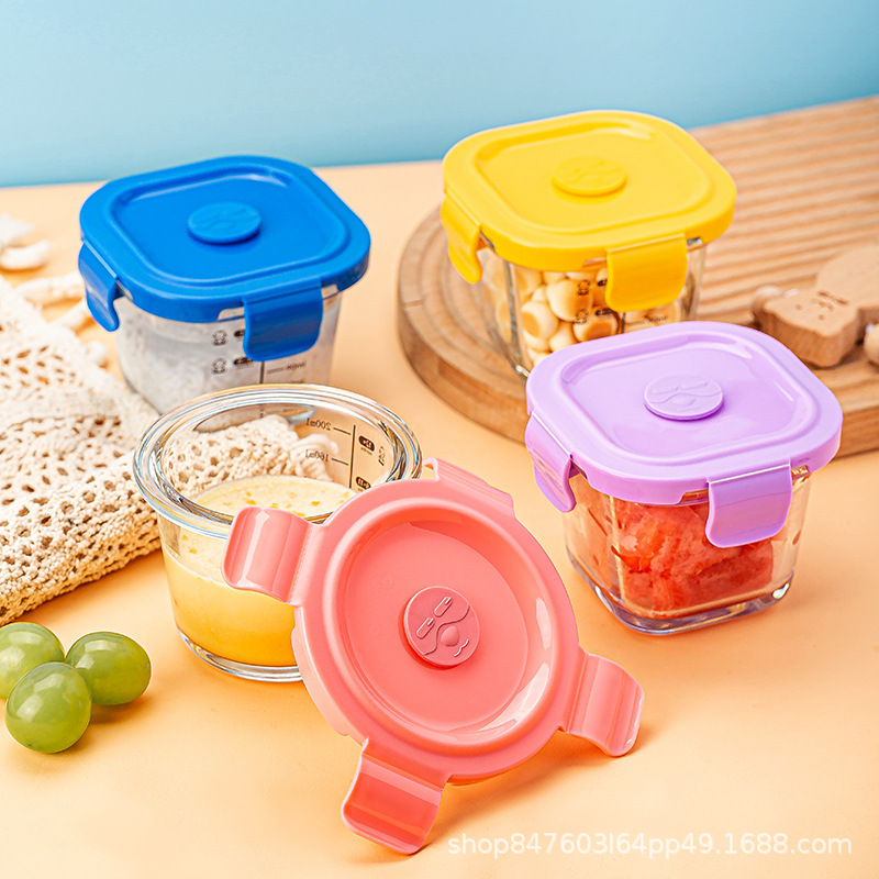 Square Round High Boron Glass Food Supplement Box Food Supplement Bowl Kidsren's Baby Scale Food Grade Fresh-Keeping Box Lunch Box Lunch Box