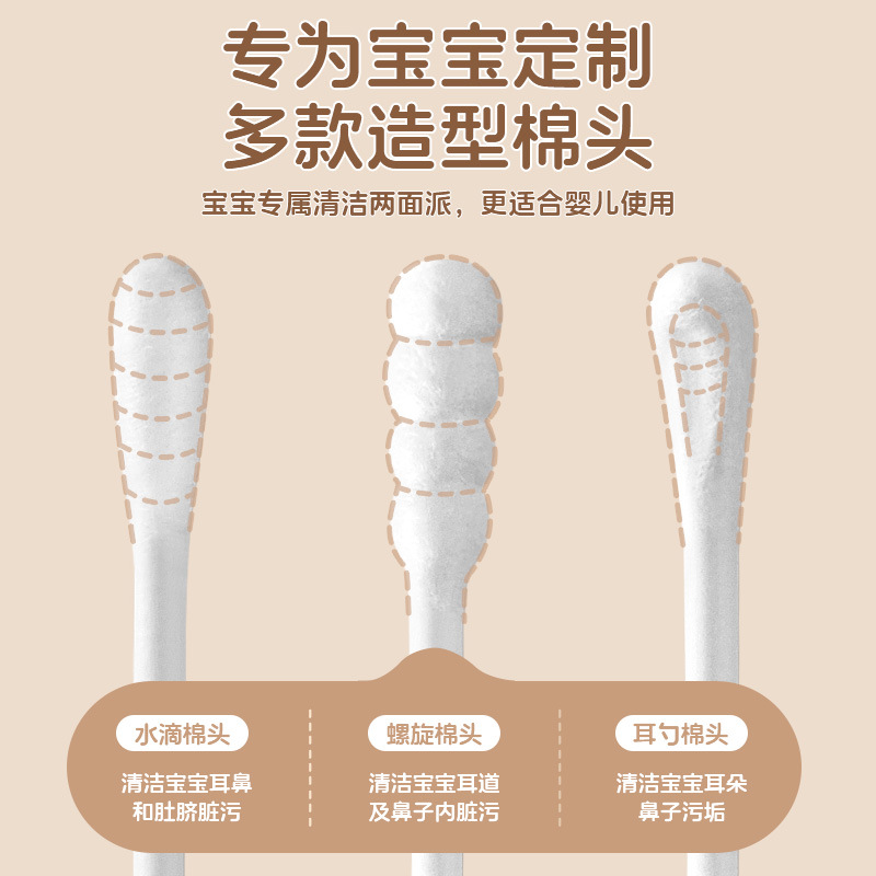 Baby double-headed cotton swab paper stick thin stick cotton swab 200 boxed absorbent cotton stick disposable screw spoon paper stick cotton swab
