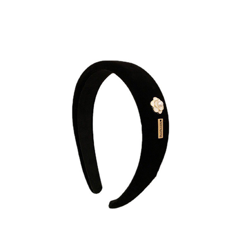 Chanel Style Vintage Simple Flower Black Velvet Headband Women's All-match Elegant Outgoing Fashion Simple Headband Hair Accessories