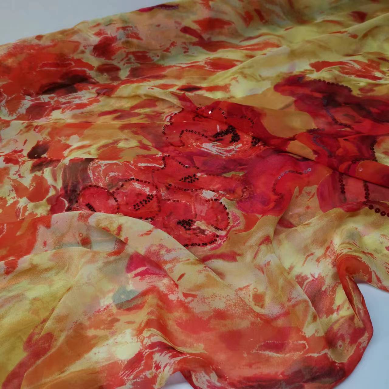 Sequin Mulberry Silk Georgette Embroidered Fabric 8mm Narrow Fashion Silk Fabric