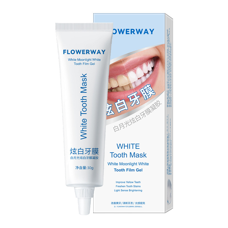 FLOWERWAY White Moon Shines White Teeth Film Gel Cleansing Mouth Fresh Breath Shines White Teeth Cleansing to Yellow and Beautiful