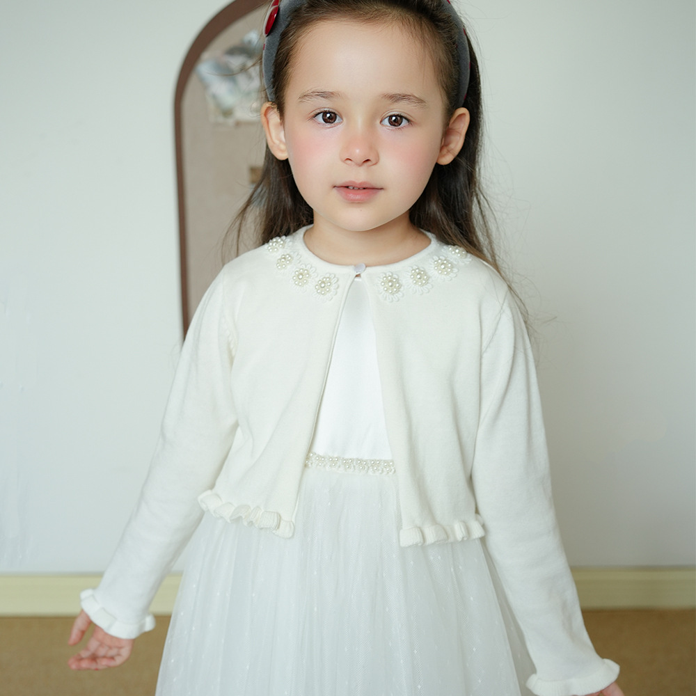 Cross-border Europe and the United States flower beaded cotton girls knitted cardigan coat children's small shawl with dress wholesale