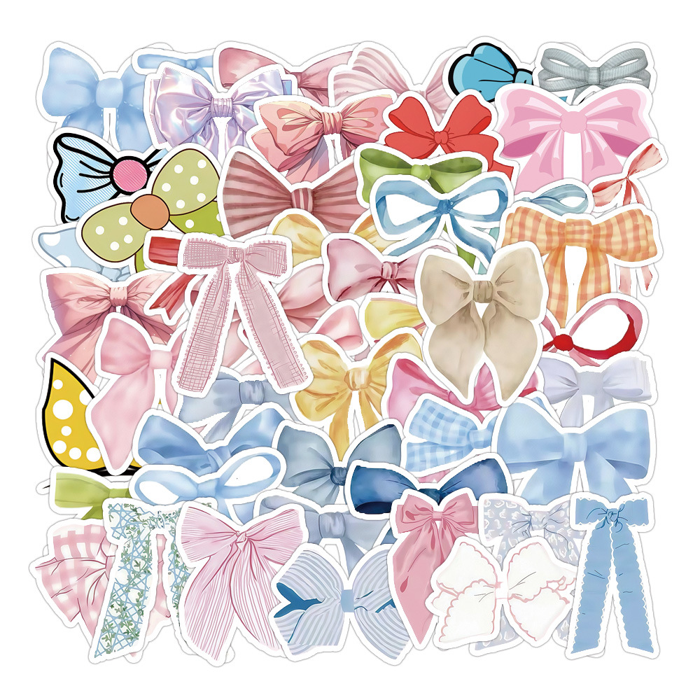50 New Bowknot Cartoon Cute Little Fresh Stickers Stationery Tablet Handmade Stickers Wholesale