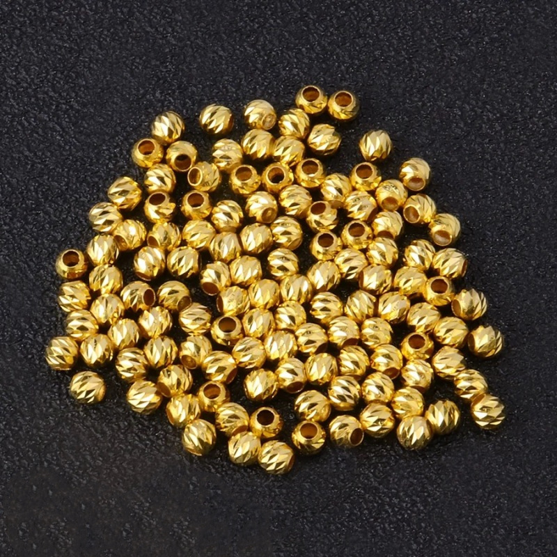 18K Gold Engraved Beads Au750 Colored Gold Engraved Beads Spacer Beads DIY Handmade Accessories Drainage Style Braided Rope Bracelet Wholesale