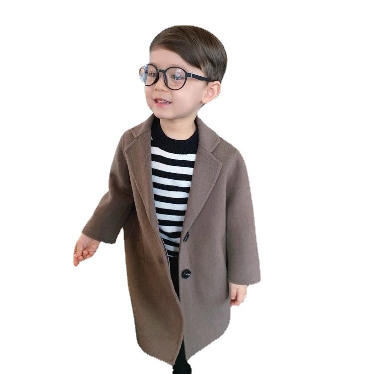 Children's Autumn Coat, New Korean Style Woolen Coat, Boy's Mid-Length Windbreaker, Casual Top Suit