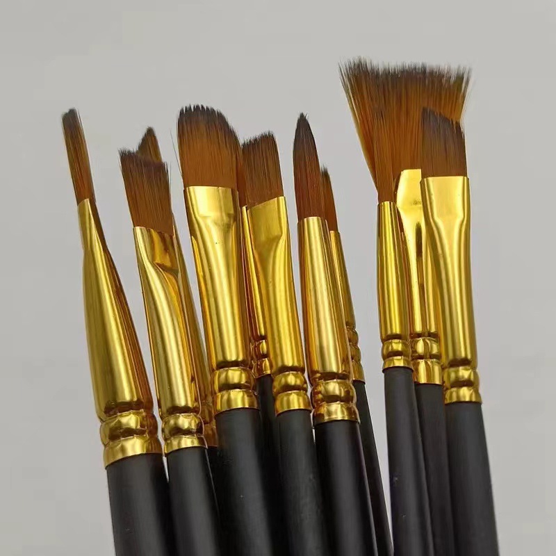 12-Piece Nylon Gouache Watercolor Oil Paint Brush Set for Art Students, Acrylic Paint Art Wolf Hair Brush