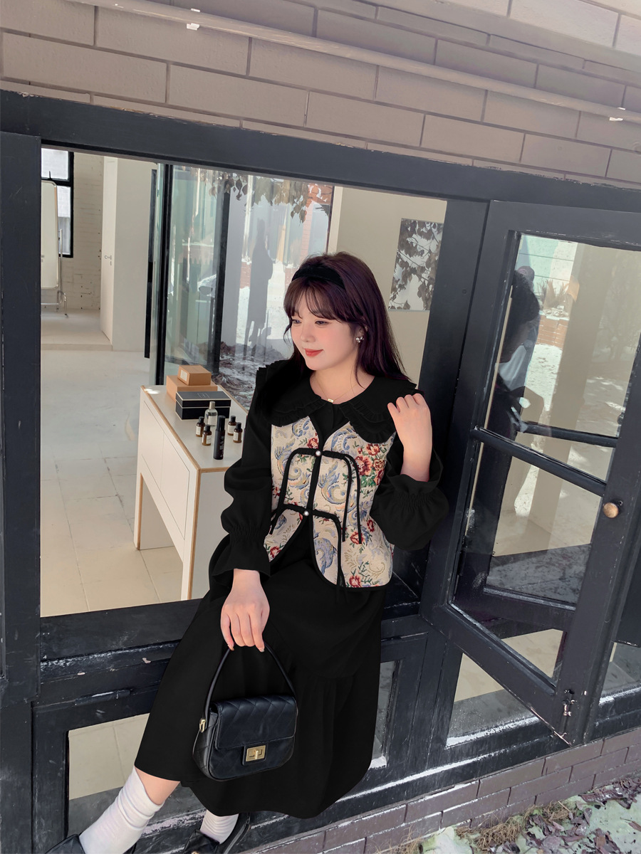 A505 New Year's Clothing Festive Fat Sister Plus Fat Plus Size Slimming Look Two-Piece Dress One Piece Drop Shipping Wholesale