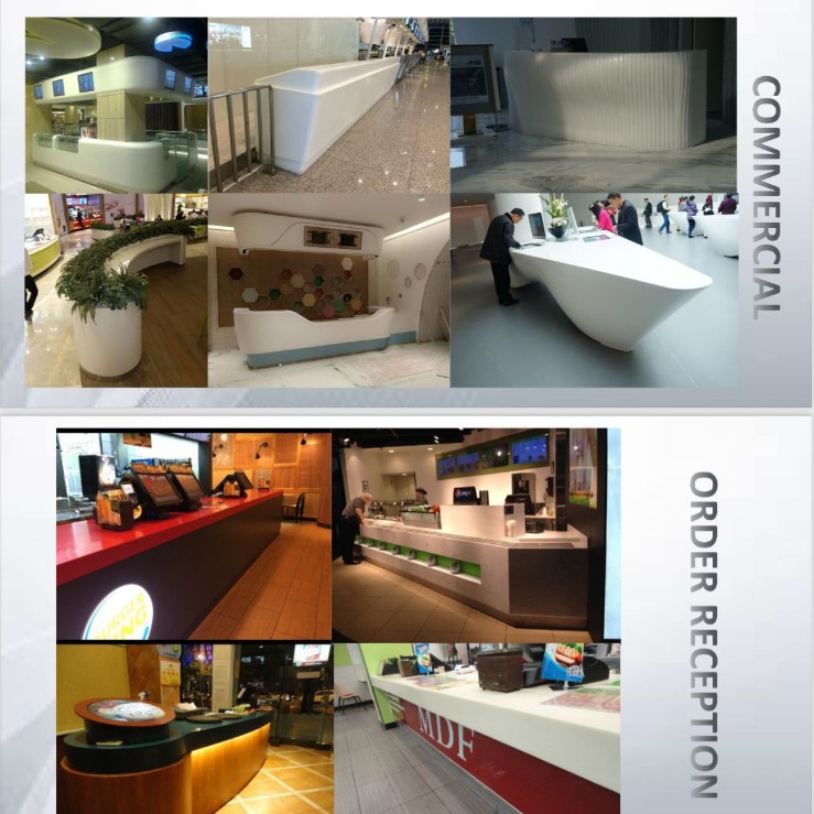 Стойка компании торгового центра искусственный камень акрил специальной формы каменная облицовка интегрированная стойка ресепшн