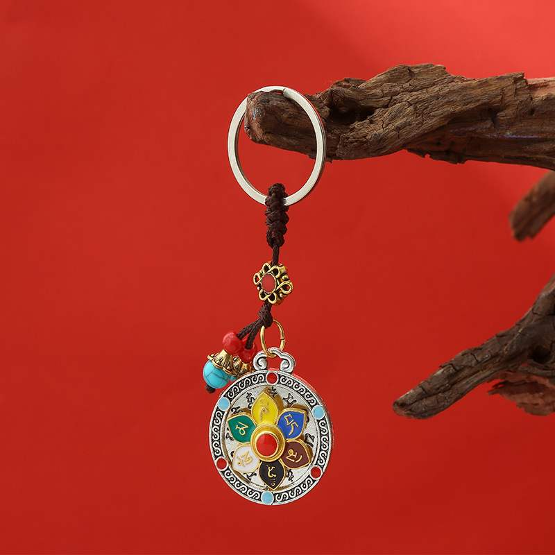 Spot Xizang Rotating Car Hanging Keychain Containing Six-Character Mantra, Eight Auspicious Signs, Twelve Zodiac Signs, Nine Palaces and Eight Trigrams